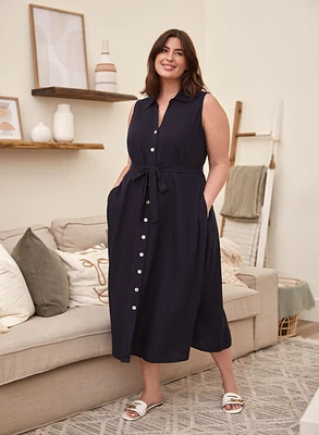 Linen Blend Shirt Dress
