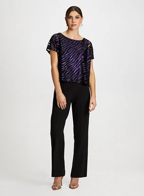 Metallic Print Top & Wide Leg Pants