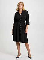 Button Front Dress & Dome Earrings