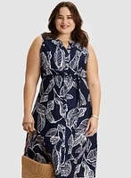 Leaf Print Linen Blend Dress