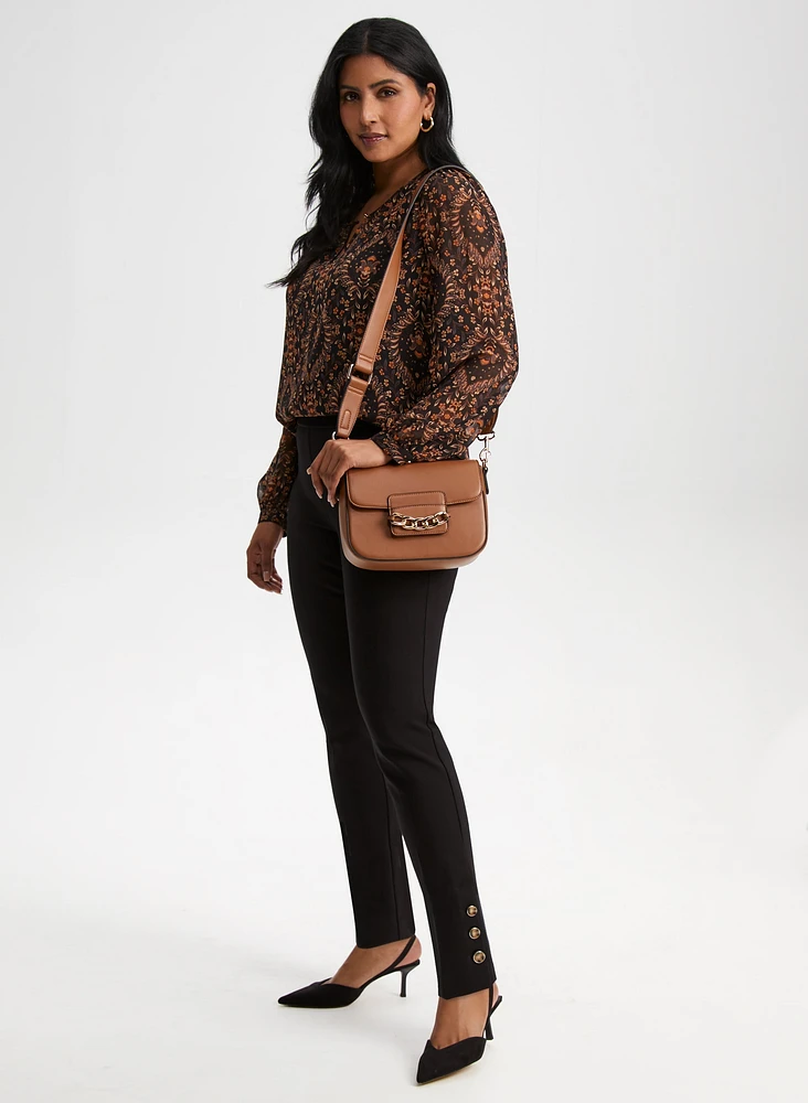 Pull-On Button Detail Pants