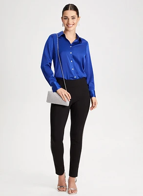 Striped Pants & Satin Blouse