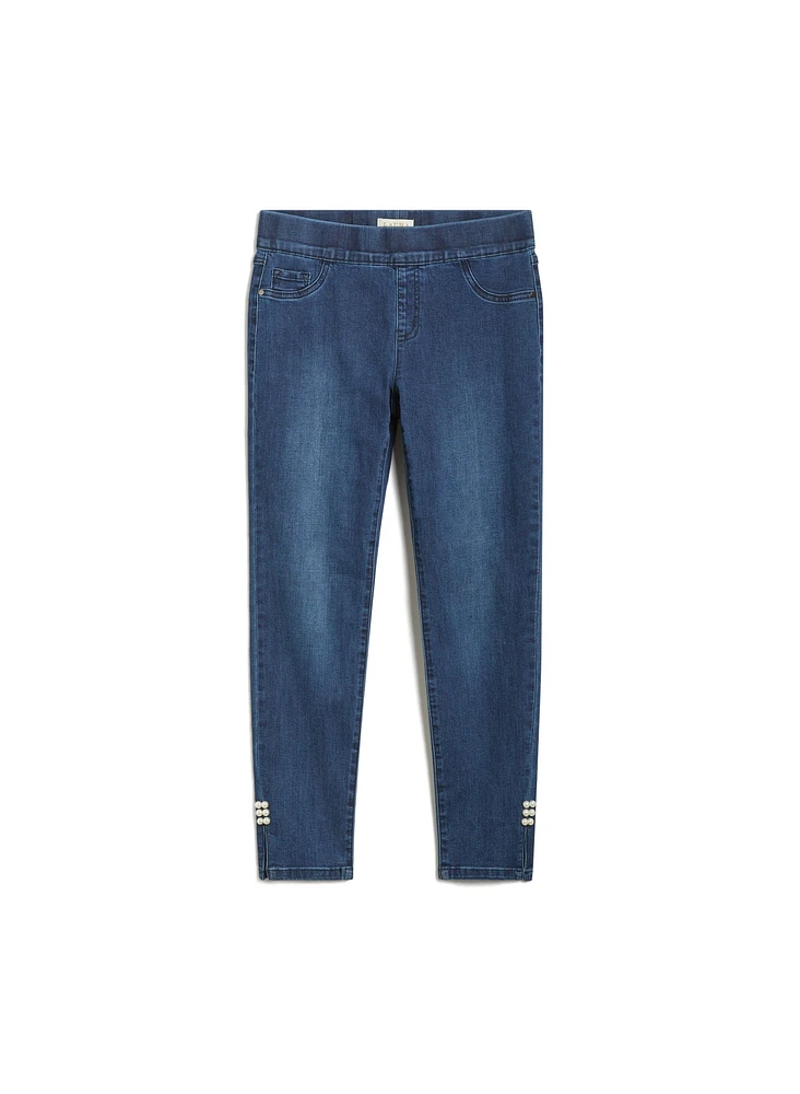 Pearl Detail Pull-On Jeans