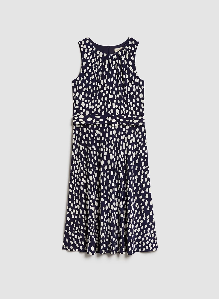 Dot Print Belted Dress