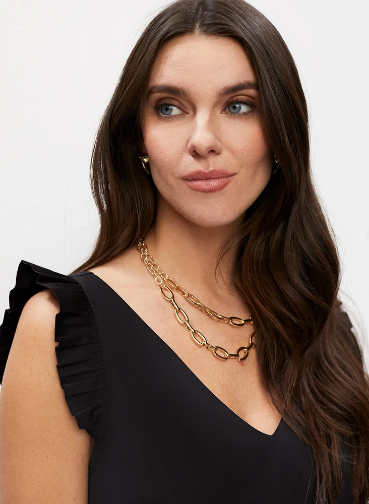 V-Neck Ruffle Sleeve Dress