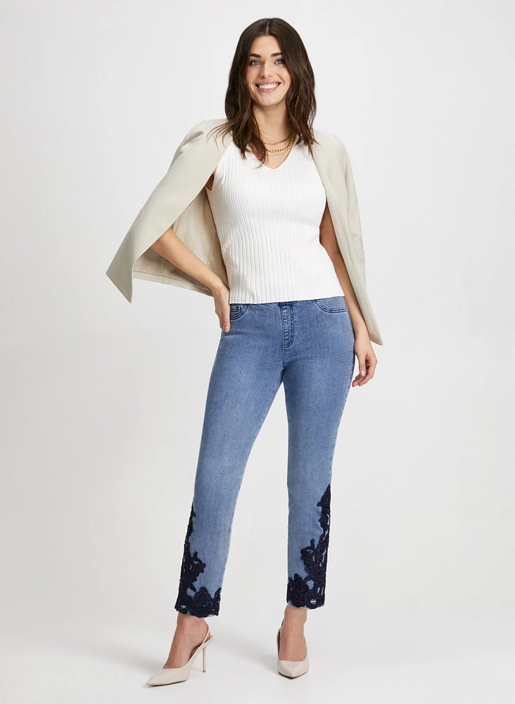 Embroidered Slim Leg Jeans
