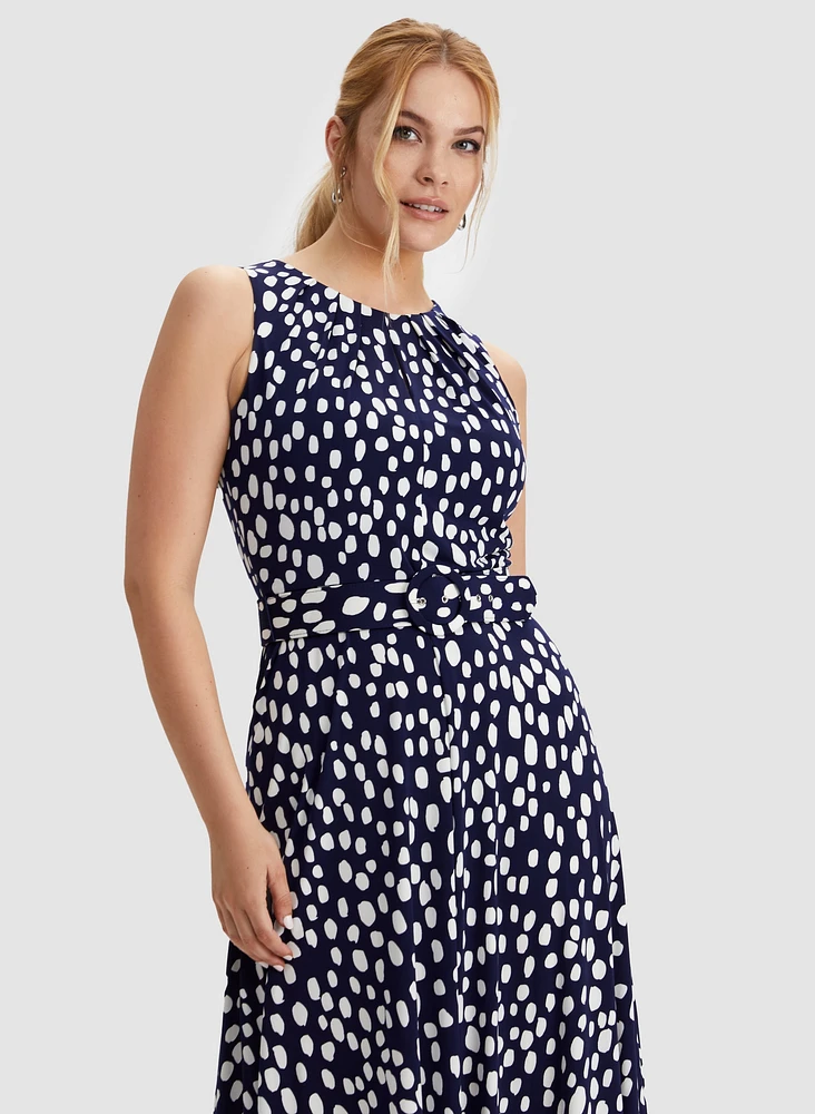 Dot Print Belted Dress