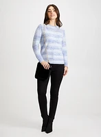 Striped Sweater, Jeans & Faux Fur Bag