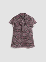 Medallion Print Tie Neck Blouse