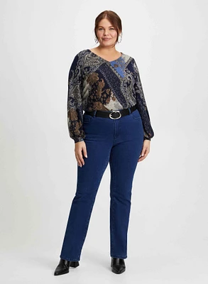 Paisley Print Top & Blue Bootcut Jeans