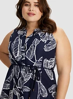 Leaf Print Linen Blend Dress
