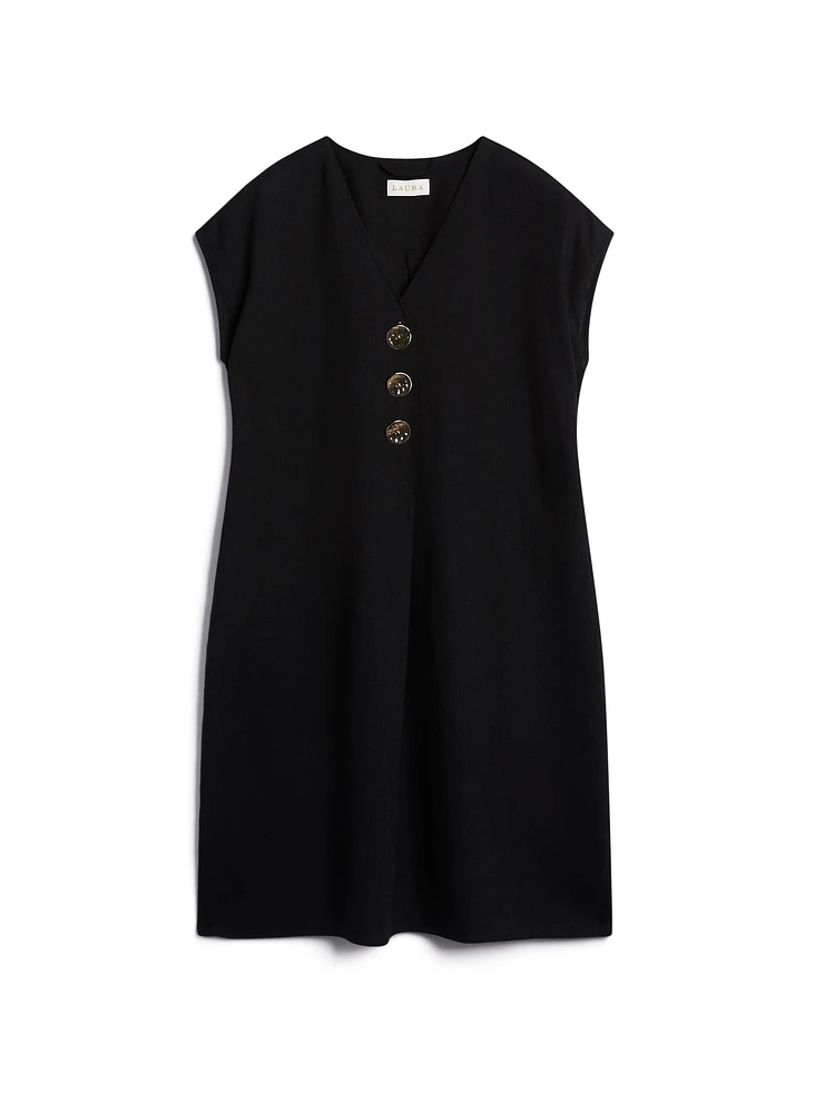 Linen Blend Button Front Dress
