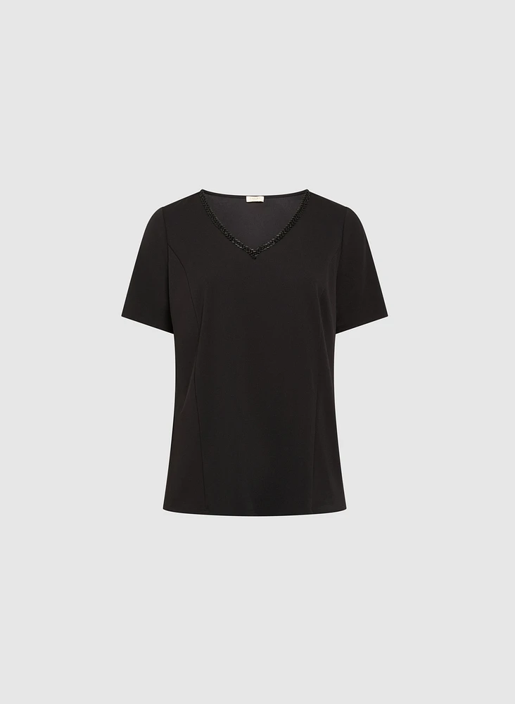 Bead Detail V-Neck Top