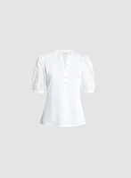 Puff-Sleeve V-Neck T-Shirt