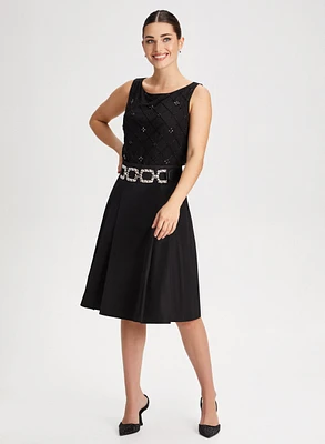 Beaded Sleeveless Top & Flared Skirt