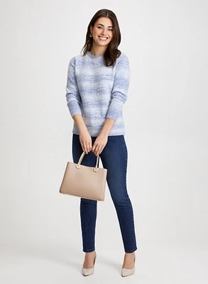 Striped Sweater, Jeans & Vegan Leather Bag