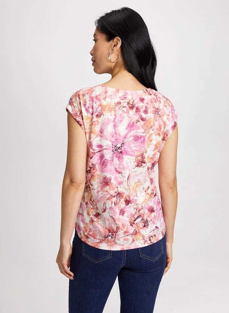 Floral Print Burnout Tee