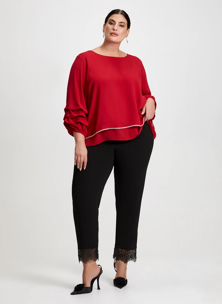 Tiered Sleeve Blouse & Lace Trim Pants