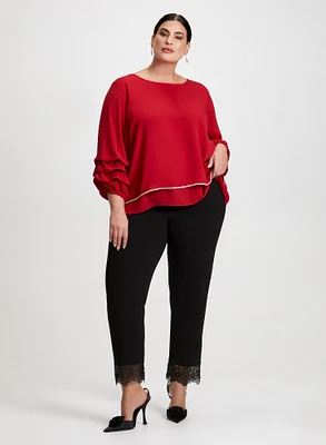 Tiered Sleeve Blouse & Lace Trim Pants