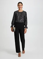 Metallic Print Blouse & Wide Leg Pants