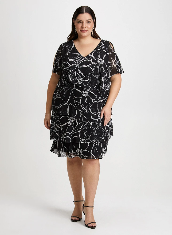 Tiered Floral Dress & Pearl Dangle Earrings