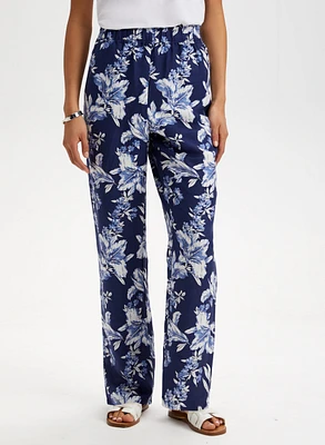 Floral Print Pull-On Pants
