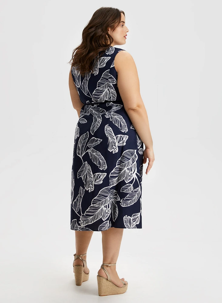 Leaf Print Linen Blend Dress