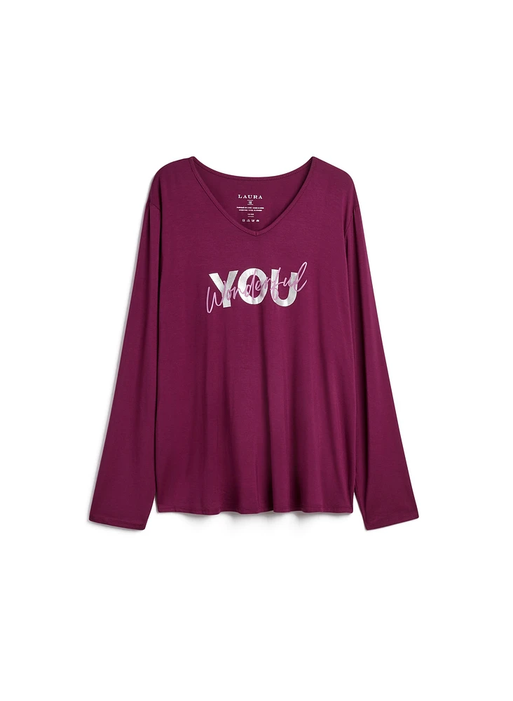 Slogan V-Neck Pyjama Top
