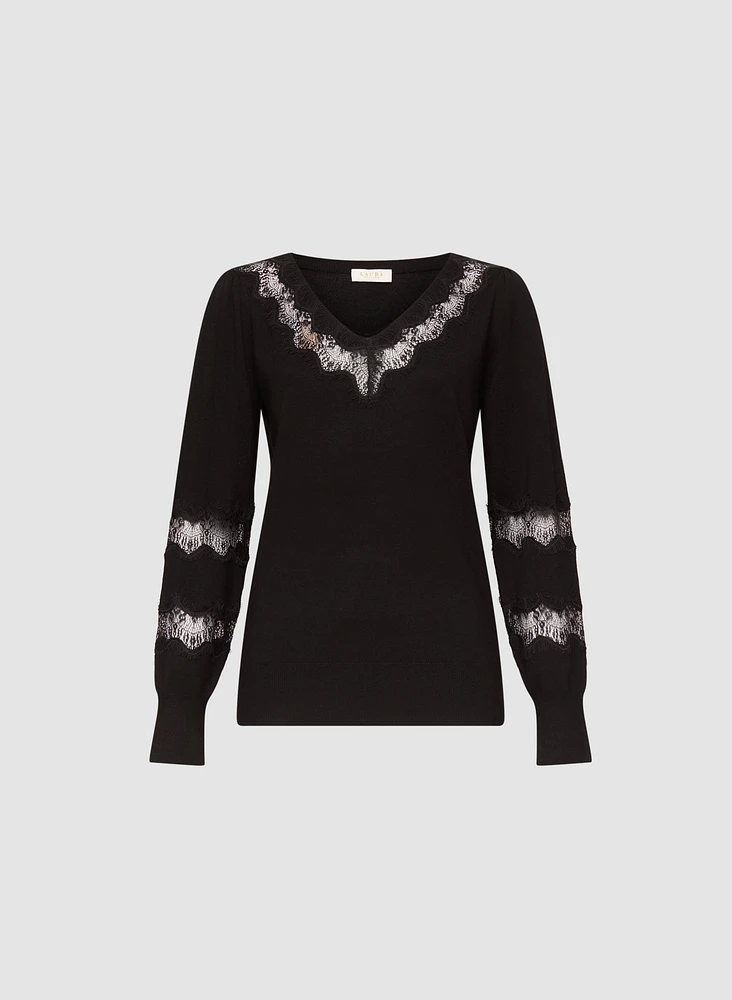 Lace Insert Long Sleeve Top