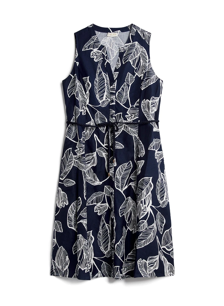 Leaf Print Linen Blend Dress