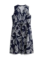 Leaf Print Linen Blend Dress