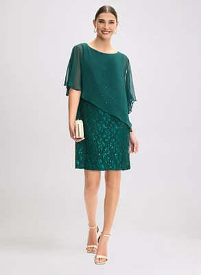 Robe style poncho à dentelle et paillettes