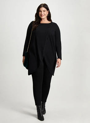 Layered Tunic Top, Pull-On Jeans & Dangle Hoop Earrings
