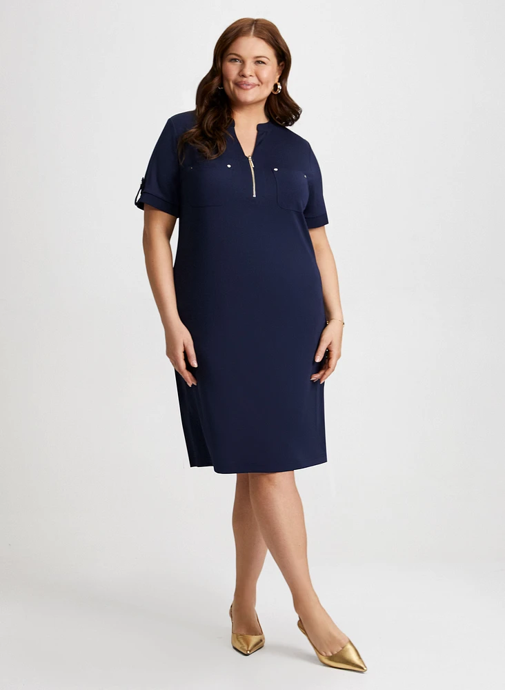 Zip Neck Dress & Hoop Earrings