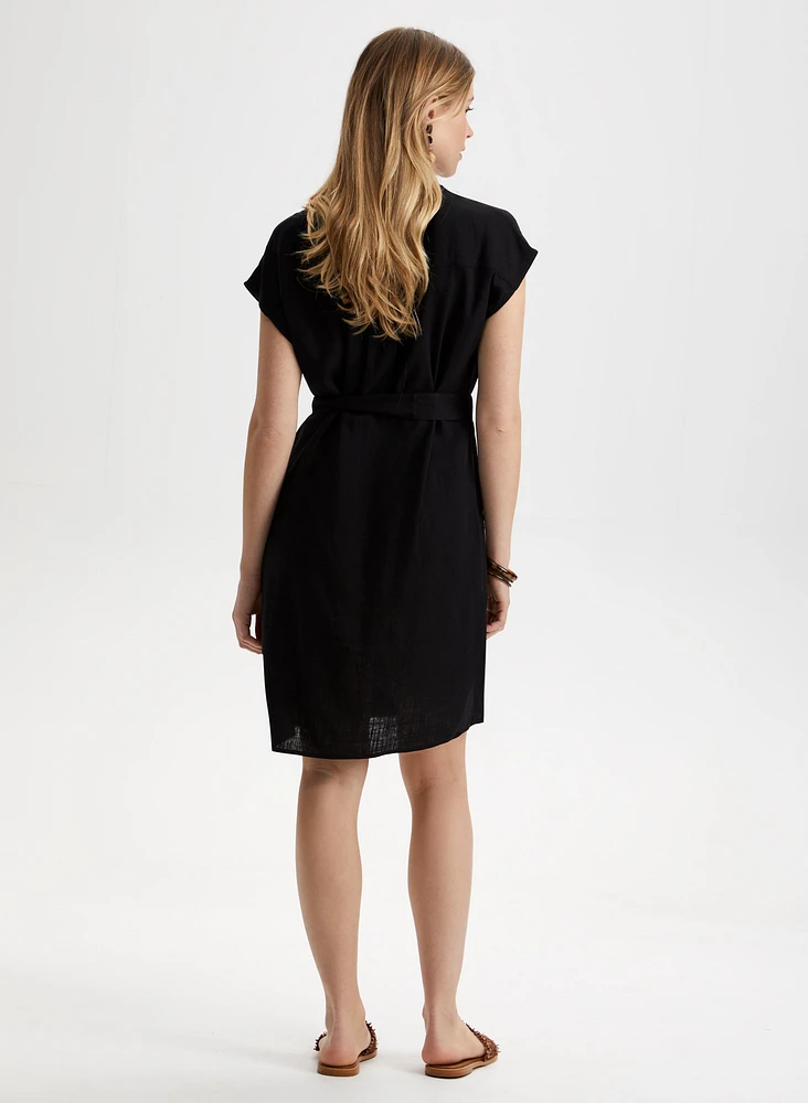 Linen Blend Button Front Dress