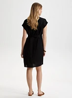 Linen Blend Button Front Dress
