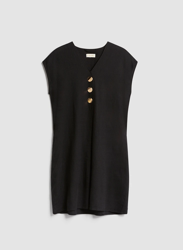 Linen Blend Button Front Dress