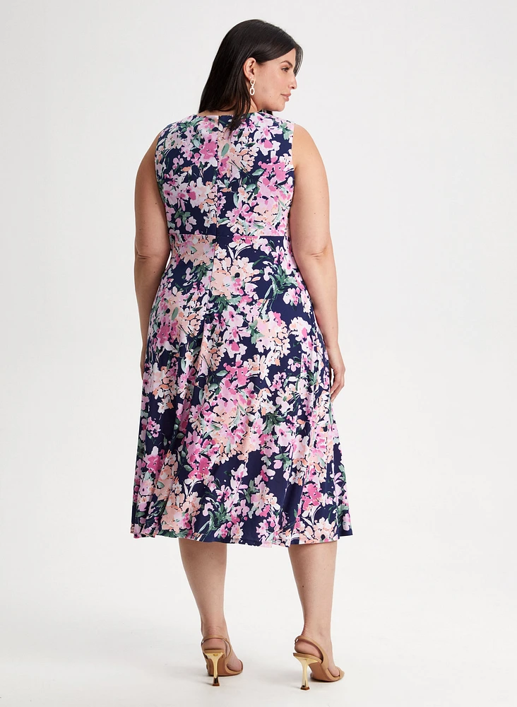 Floral Motif Keyhole Dress