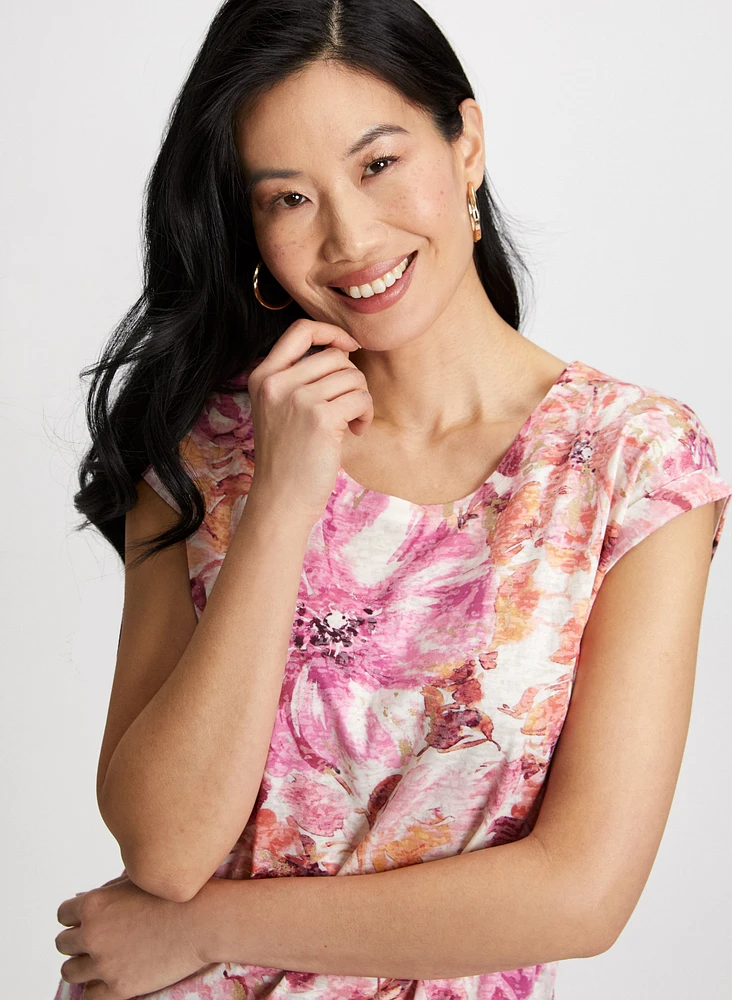 Floral Print Burnout Tee
