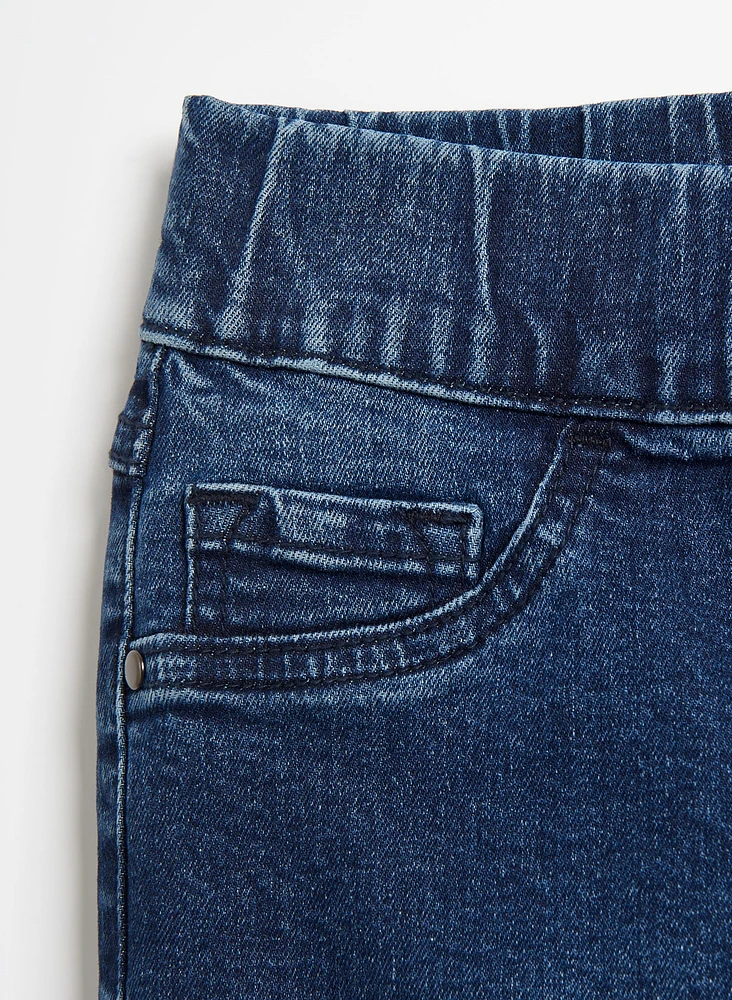 Embroidered Pull-On Denim Shorts