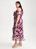 Floral Print Cold Shoulder Dress