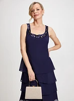 Sequin Trim Chiffon Dress & Jacket Set