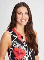 Robe fleurie sans manches à col fendu