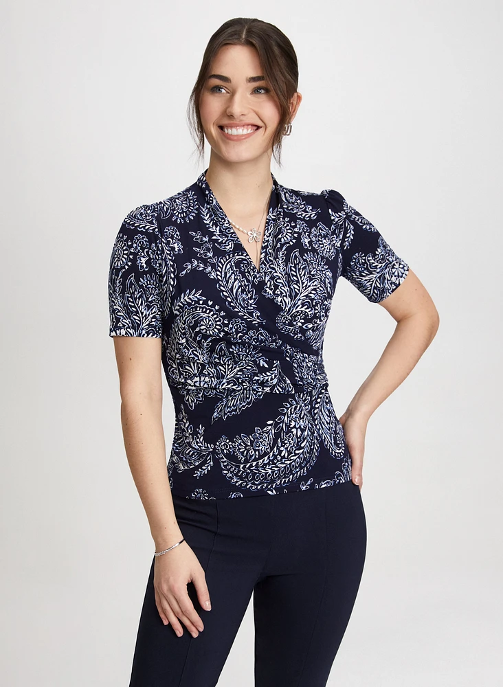 Paisley Print V-Neck Top