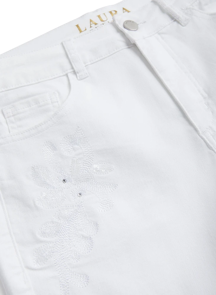 Embroidered Denim Shorts