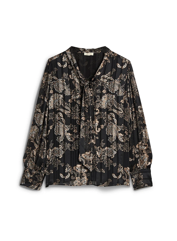 Metallic Tie Neck Blouse