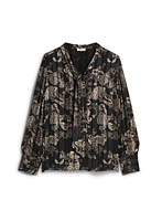 Metallic Tie Neck Blouse