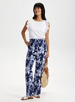 Floral Print Pull-On Pants