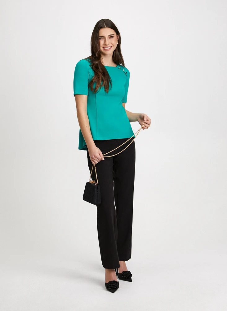 Button Detail Peplum Top & Wide Leg Pants