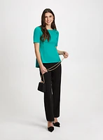 Button Detail Peplum Top & Wide Leg Pants